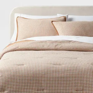 King Traditional Mini Gingham Comforter and Sham Set Camel - Threshold
