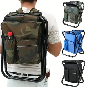 Portable 3-In-1 Cooling Backpack with Foldable Camp Chair, Multi-Functional Travel and Fishing Gear for Hiking Beach Outdoor Activities