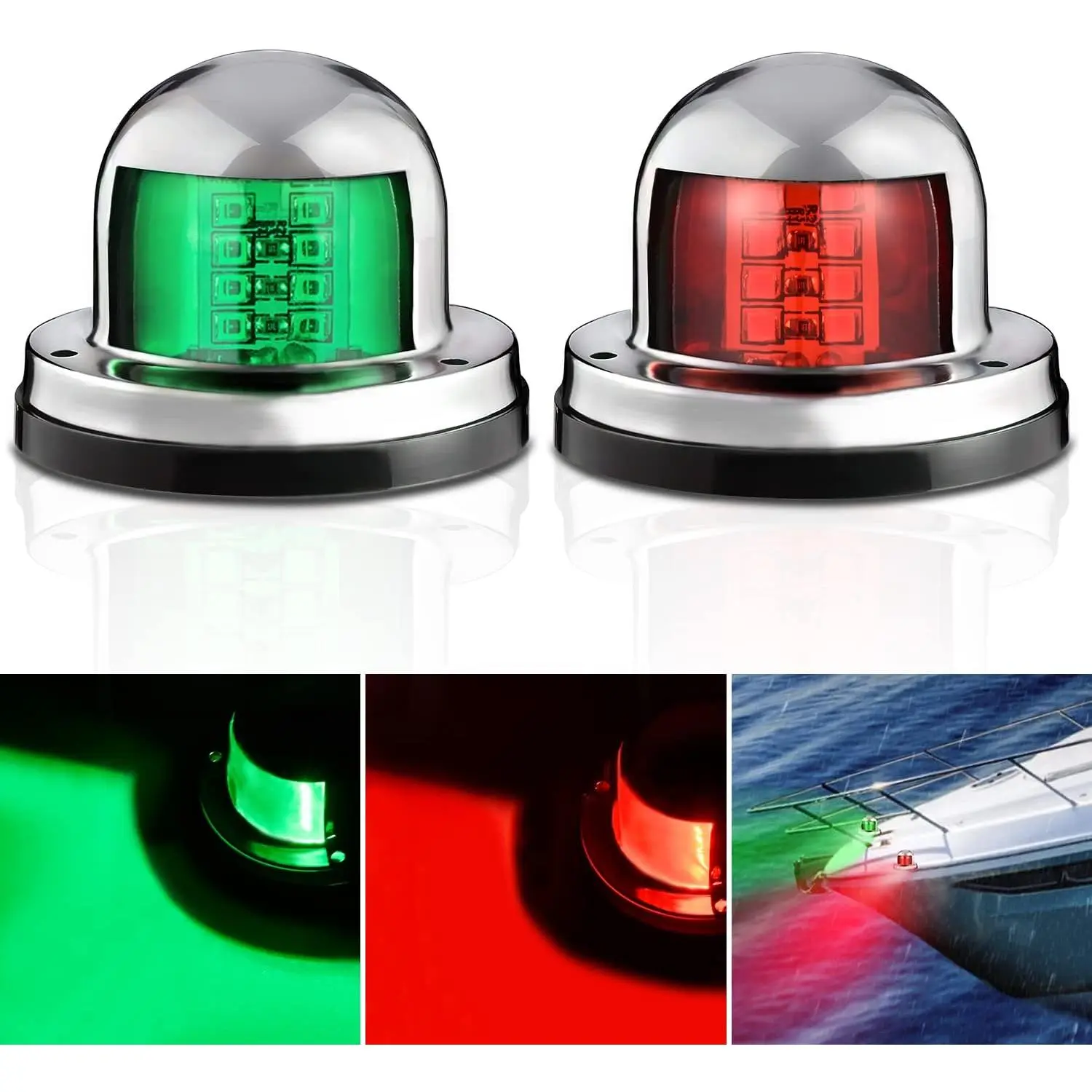 Nilight 2PCS 8LED Marine Boat Navigation Lights, 12V Waterproof Red-Green Port Starboard Bow Lights for Skeeter Yacht, Pontoon Speedboats
