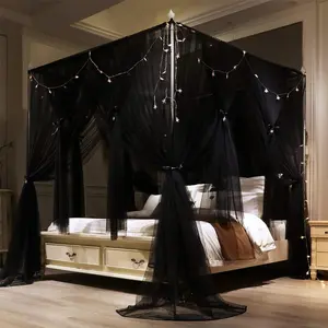 4 Corners Post Bed Layer Cozy Drape Netting 4 Opening Net for Girls & Adults Bedroom Decoration Accessories (Black, 53" W*78" L*82"*H/(Full))