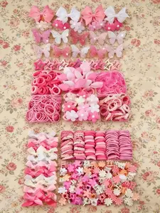 534pcs/set  Women Pink Bow Hair Clips Set, Cute Princess Hair Accessories, High Elastic Durable Non-Damaging Hair Ties, Hair Bands, Rabbit Ear Hair Rings, Versatile Duck Clip Barrettes, Suitable For Daily Use
