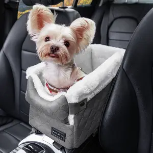 [5-year warranty] PETSFIT Center Console Dog Car Seat with Safe Protection Hooks, Pet Car Seat with Upgraded Safety Tethers, Washable Cushion, Console Dog Car Seats for Small Dogs Up to 10 Lbs (Grey)