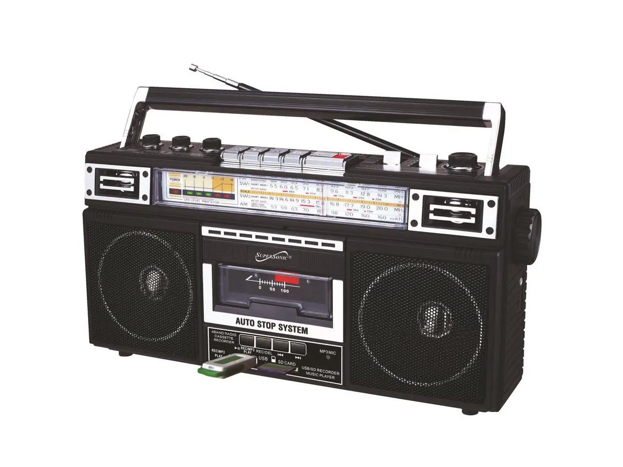 Supersonic SC-3201BT-BK 4 Band Radio & Cassette Player + Cassette To Mp3 Converter & Bluetooth (Black)
