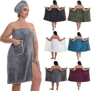 2pcs Oversized Shower Skirt + Shower Cap Set, Golden Trim Embroidery Craftsmanship, Microfiber Material, Adjustable Shower Skirt, Fits Sizes M -XXXXXL, Soft and Super Absorbent, Ideal for Home, Travel, Sauna and Spa
