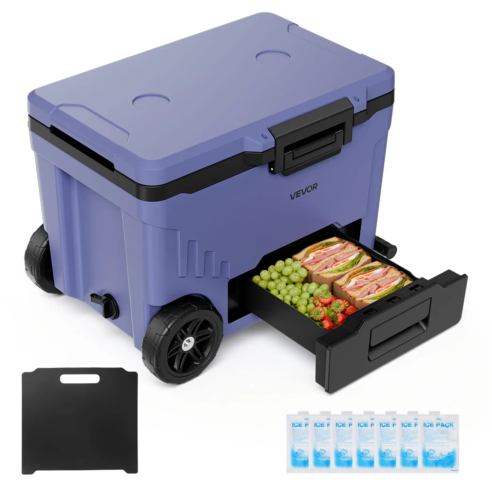 【SummerFinds】VEVOR 45 QT Wheeled Cooler - Hard Shell Insulated Ice Chest, 6.9" Wheels, Dual-Zone Drawer Double Compartment Cooler, Outdoor Camping Supplies & Camping Accessories for Fishing, Camping Kitchen Supplies, Rolling, Drawers, Outdoor Trips, Wheel