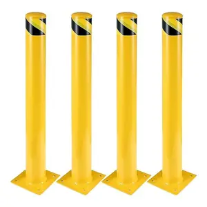 Garvee Safety Bollard 4 Packs, 42 in Height Bollard Post, 4.5 in Diameter, Yellow Safety Steel Bollard Post With 16 Anchor Bolts, for Traffic Control, Driveway Barrier and Parking Pole