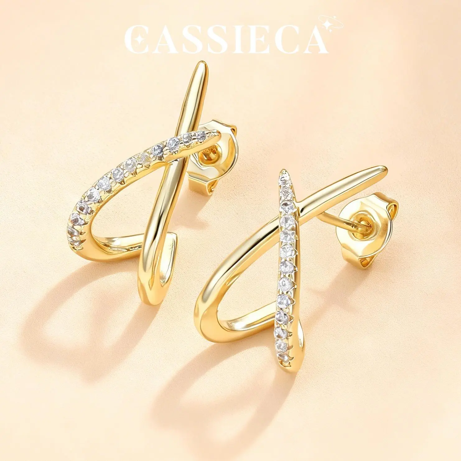 CASSIECA 1pairs Cubic Zirconia Earrings Studs for Women 925 Sterling Silver Stud Earring Hypoallergenic Cubic Zirconia Stud Earrings for Sensitive Ears Small Minimalist Dainty Earring Trendy Jewellery Gifts, Crisscross, Daily Wear Summervibes