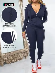 Women's Fall Zipper Knit Hoodie and Skinny Pants Outfit Set, Casual Long Sleeve Pullover with Pocket Design, Two-Piece for Daily Wear