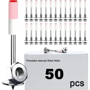 Threaded Manual Steel Nail 50 pcs,Concrete Nail Wall Fastening Tool,for Concrete Ceiling Cable Ducts Fixed Slotting Device Repair Tool Home DIY Nail Gun Accessories