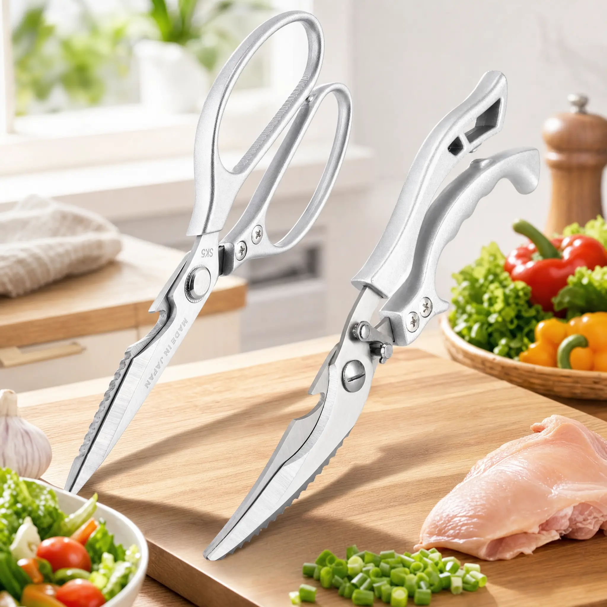 2-Pack Heavy-Duty Kitchen Scissors, Rustproof Stainless Steel Blades, Ergonomic Anti-Slip Grip, Safety Lock, Easy Bone Cutting, Everyday Slicing All-Purpose Kitchenware with Friendly Customer Service