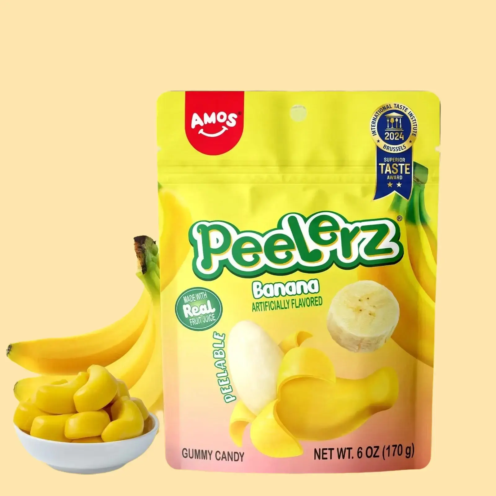 Amos Peelerz Banana Gummy Candy 6oz Bags | 3, 6, 12 Pack Bulk|Viral TikTok Snack