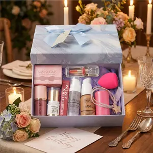 SAM SUGAR 10pcs Facial Makeup Kit Set, Valentine's Day Gift, Includes Lipstick, Blush, Lip Gloss, Primer, Foundation, Contour, Beauty Sponge, Star Headband