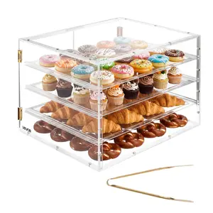VEVOR Bakery Display Case, 4-Tier Commercial Countertop Pastry Display Case, Clear Acrylic Bread Box for Kitchen, Party Cake Cabinet with Magnetic Rear Door for Cookie Dessert Donut, 22.4"x17.3"x15.9"