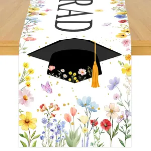 1Set 2026 Wildflower Graduation Table Runner Flower Congrats Grad Linen Fabric Table Runner for Everyday Use 72 x 13 Inches Washable Table Cover for Indoor Outdoor Kitchen Dining Table Home Decor