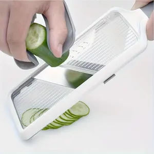 [Stainless Steel Vegetable Slicer] 1pc Adjustable Stainless Steel Blade Vegetable Cutting Slicer - Manual Handheld Rectangle Cutter - Plastic Material Kitchen Gadget