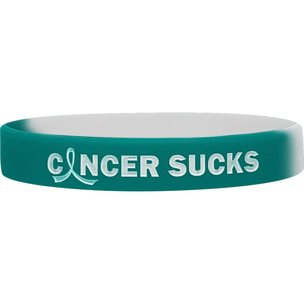 Cancer Sucks Silicone Wristband - Teal/White