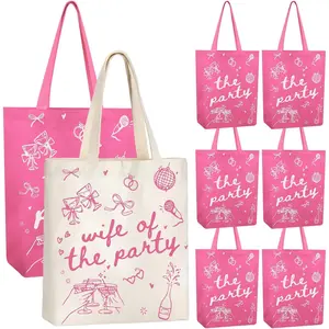 8 Pcs Wife of the Bachelorette Tote Bags Pink Coquette Disco Reusable Canvas Bags for Bachelorette Bride Bridesmaid Gift Bridal Shower Decorations Favors Wedding Favor Supplies