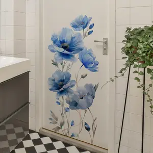 A piece of (30*60cm) blue lotus flower Decorative wall sticker for living room, bedroom, bathroom and home background decoration M18893-YC