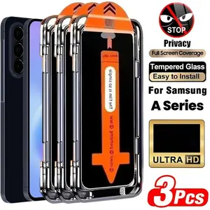 3 Pcs Full Cover Privacy Tempered Glass Smartphone Screen Protector For Samsung Galaxy A17 A07 A37 A57 A16 A26 A36 A56 A15 A25 A35 A55 A14 A24 A34 A54 A73 A53 5G A52 A52S A32 5G A12 Dedicated Tempered Glass Film, 9H+ Hardness, Anti-Scratch Protection