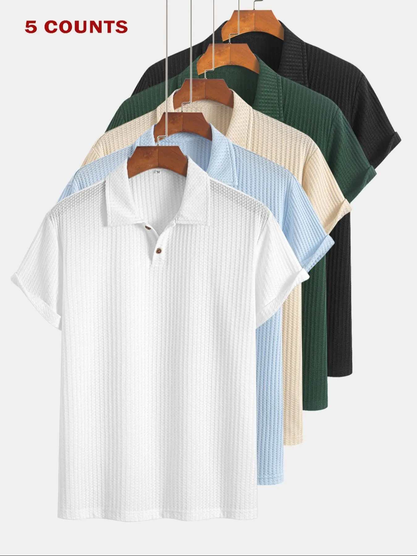 Men's Solid Plain Short Sleeve Polo Shirt, Button Up Polo, Regular Fit Casual Fashion Comfy Knitting Top for Summer, Men's Clothes for Daily Wear, Menswear