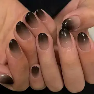 Upgrade Your Look: 24pcs Short Oval Ombre Black Press-On Nails, Elegant and Versatile with a Solemn Design, Detachable False Nails Nail Extensions, Includes Jelly Glue and 1 Nail File