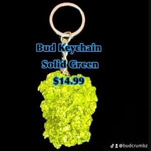 Silver keychain with solid green bud charm Metal Coating