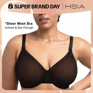 HSIA Enchante Unlined Plus Size Smooth No Lace & Lace Semi Sheer Mesh Underwire Full Coverage Minimizer Bra with Convertible Straps & Smoothing U-Back Invisible Look for Curvy Women
