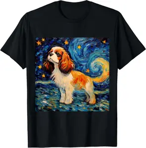 Cavalier King Charles Spaniel Starry Night T-Shirt Pure Cotton Graphic Tees Menswear Top: Gifts for Men & Women