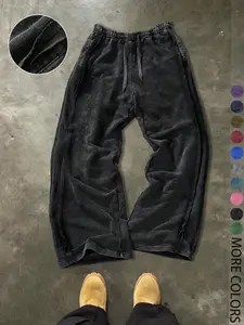 Men's Streetwear Cotton Joggers, Loose Fit Elastic Waist Knit Pants, Washed Fabric with Vintage Details, Casual Fashion for Daily Wear