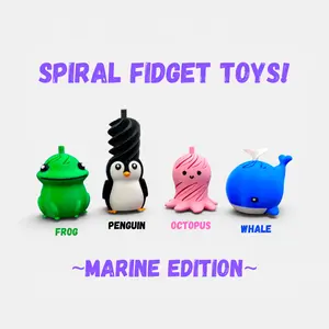 Spiral Fidget Toys: Frog, Penguin, Octopus, Whale | Marine Edition | 3D Printed Impossible Spiral Twist