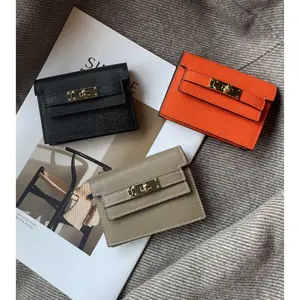 Ultra Thin Leather Card Holder Zipper Card Case with Lock Keychain Compact Wallet for Men Women Daily Travel Secure Storage Design, All-Seasons