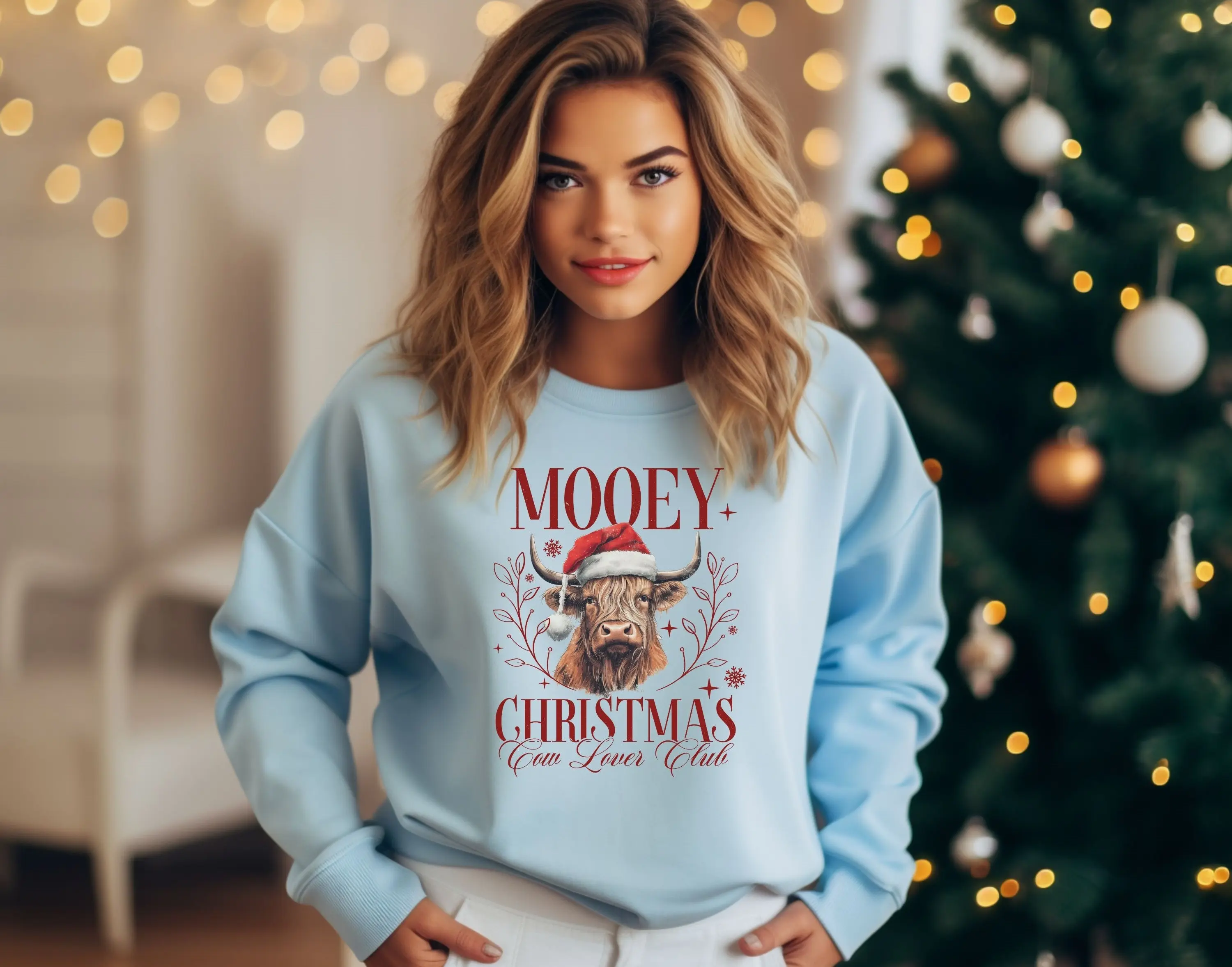 GILDAN Mooey Christmas Cow Lover Club Sweater,  Holiday Cow Jumper, Festive Holiday Sweater, Funny Xmas Top, Cute Christmas Gift for Cow Lovers
