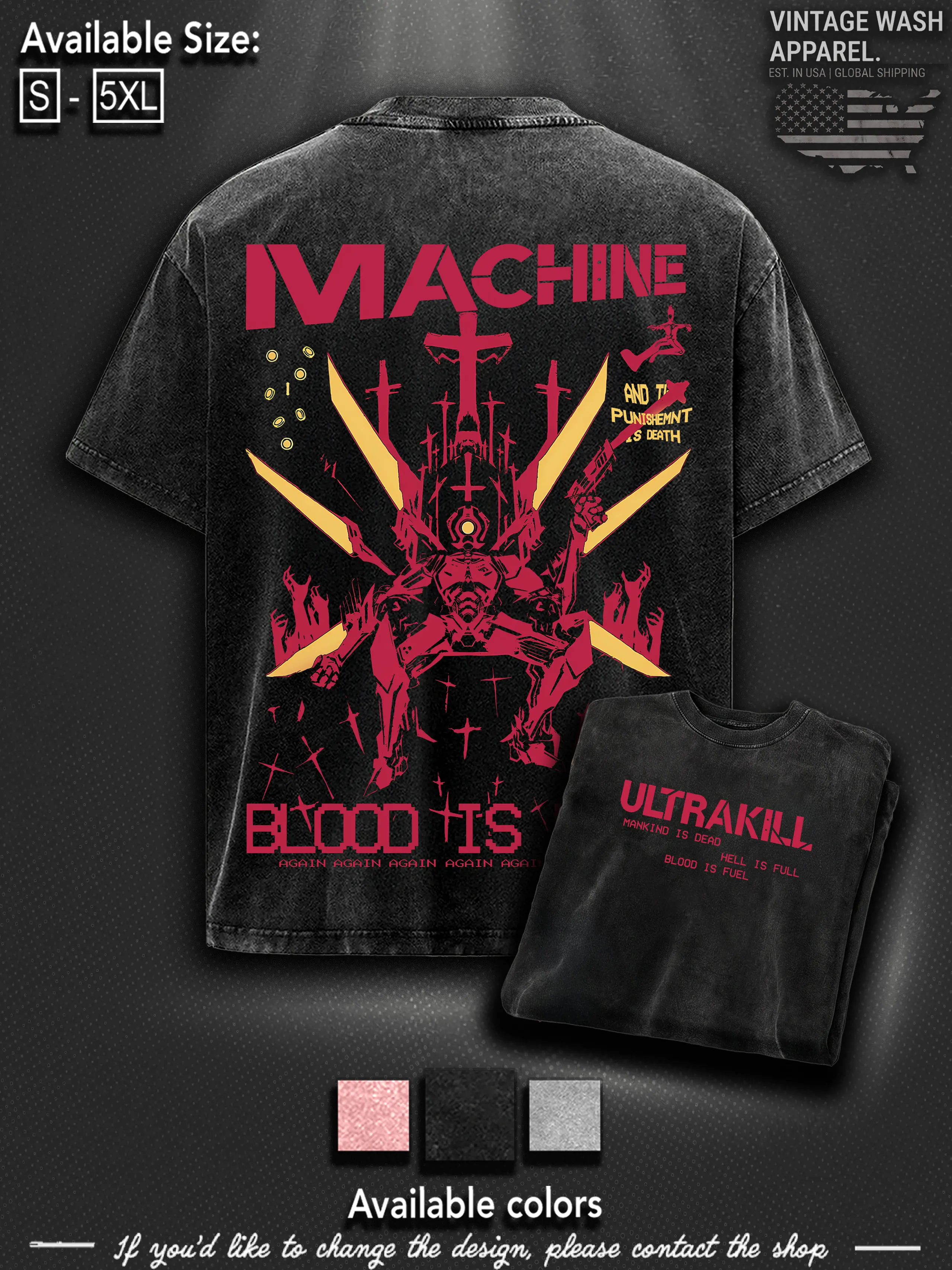 Ultrakill Blood Is Fuel Graphic Hoodie/T-shirt, Vintage Streetwear, Retro Indie Gaming Pullover, Cyber-Grind Aesthetic Heavyweight Sweatshirt tee