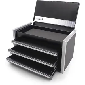 Mini Metal Tool Box, Portable 3 Drawer Steel Stackable Tool Box Small Tool Chest with Soft Liners and PP Feet Pads Cold Rolled Steel Toolbox for Storage and Organizers, Black