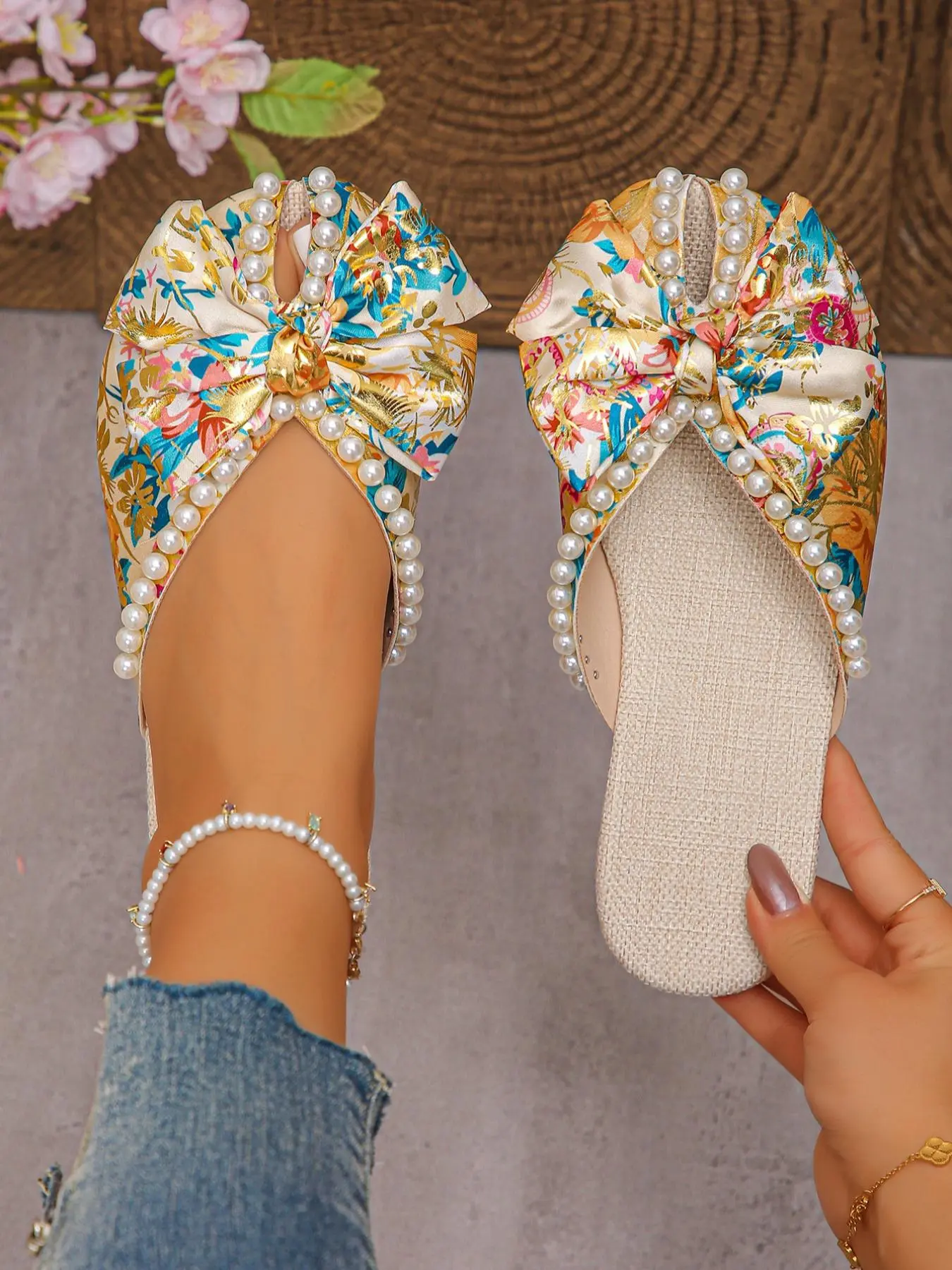Women's Fashionable Ditsy Floral Pattern Flower Decorated Slides, Cute Comfortable Slippers for Daily Wear, Versatile Slippers for Women & Girls, Boho Style Sandals, Casual Beach Sandals, Bohemian Trending Sandals