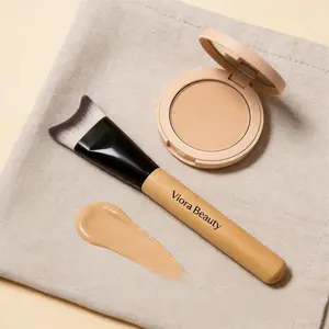 Viora Beauty Curved Foundation Brush, Bamboo Handle Synthetic Brush for Seamless Base & Contour Set Half