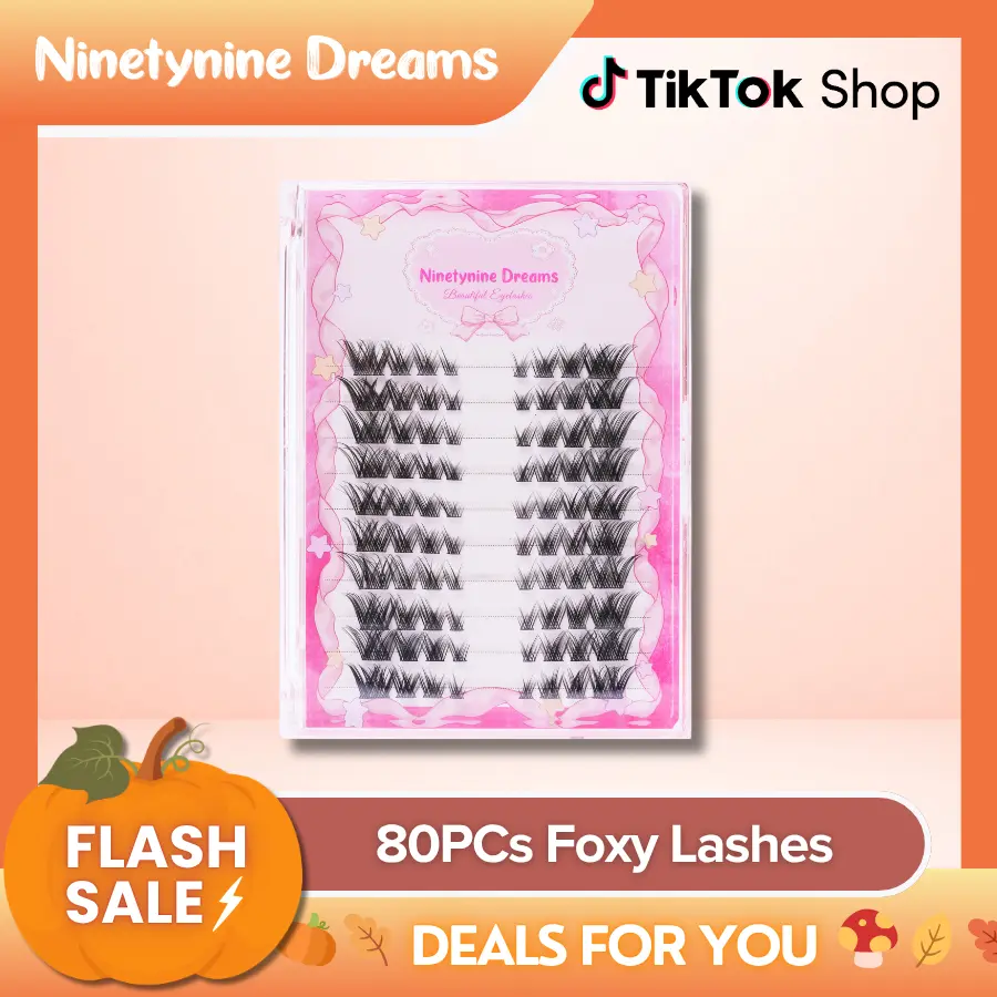 Ninetynine Dreams 80PCs Foxy Lashes | Siren Cat Eye 8–13mm C+ Curl DIY Lash Clusters — Waterproof Long-Lasting Reusable Wispy Ultra-Thin Band, Beginner-Friendly False Eyelashes