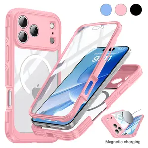 Full Body Case for iPhone 17 Pro Max 17 Air 16 15 Pro Max Plus, with Built-in Tempered Glass Screen Protector, Magnetic MagSafe Compatible, Military Shockproof Silicone Bumper Rugged Heavy Duty Phone Cover