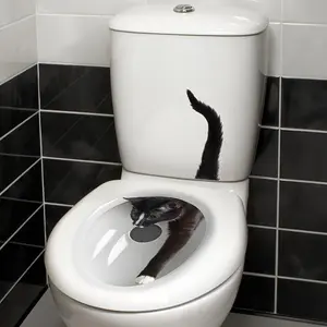 2-Pc Kitten Theme Self-Adhesive Toilet Wall Stickers, Semi-Matte Finish, Waterproof, Easy to Apply, Removable, Reusable Toilet Decor for Home