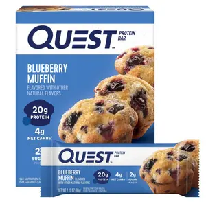 Quest Nutrition Blueberry Muffin Protein Bars 20g Protein 5g Net Carbs 2g Sugar Gluten Free Keto Friendly 4 Count USA Made
