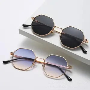 Unisex Retro Metal Polygon Sunglasses - Stylish Glasses, Trendy Shades, Polarised Lens, Full Rim, Vintage UV Protection, Lightweight Classic Geometric Frame for Daily Wear & Driving