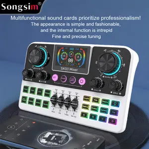 Songsim SX03 Professional AudioMixer One-click Bluetooth Mode Multiple faders & knobs for easy vocal, accompaniment, and reverb control — no complex setup. Built-in ducking, auto-tune, voice changer, noise reduction, and scene presets