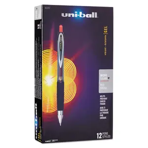 Uni-Ball UBC61257 0.5 mm Micro Red Ink Smoke Black & Red Barrel Signo 207 Retractable Gel Pen - 1 Dozen