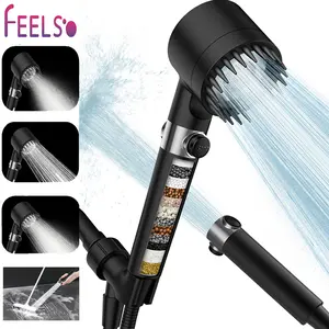 FEELSO Shower Head with 15 Stage Filter, 3+1 Spray Modes, High Pressure, 1.5m Hose, Handheld Massage, One-Touch Water Stop, Water-Saving, Modern Bathroom