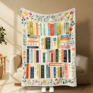 Book Lover’s Cozy Blanket – Soft Plush for Your Reading Nook Cozy Book Lover Pattern Blanket – Fluffy Plush for Lazy Reading Days, Book Marathons & Snuggles Perfect Gift for Book Lovers – Neutral Bookshelf Floral Blanket for Birthdays & Christmas