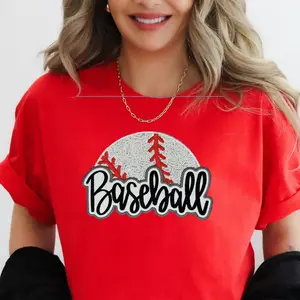 Baseball Sparkle Applique Tee – Embroidered Sequin Game Day Shirt for Baseball Moms, Sports Fans & Team Spirit