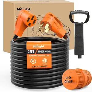 Nilight 25FT 50A RV Extension Cord, 15A to 50A 250V Adapter with 6/3+8/1 Gauge Pure Copper STW Wire, UL ETL Listed, 4-Prong 14-50P 14-50R, Heavy-Duty Weatherproof Outdoor Cord for Generators, Campers