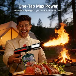 Powerful propane blowtorch, flamethrower, shot fire flame master (excluding propane tank) Equipped with a safety lock and adjustable flame, suitable for grilling steak, grilling, cooking, grills, bonfires, fireplaces, and charcoal burning Bakeware
