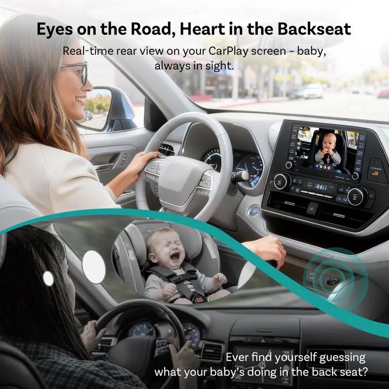 OTTOCAST Wireless CarPlay Adapter & Baby Camera for Car 1080P HD Rear Seat Monitor Display on Car Screen,150°Wide Angle No-Glow Night View, Safety for Kids & Infants
