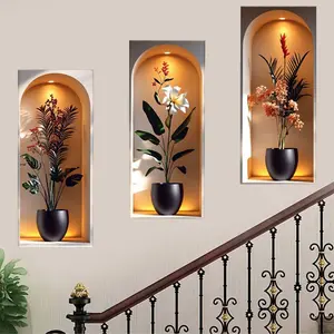 3 Piece Tropical Plant Wall Decorative Stickers, Exotic Leaf Floral Window Display, Bohemian Aesthetic Decor for Living Room Bedroom Hallway Decoration